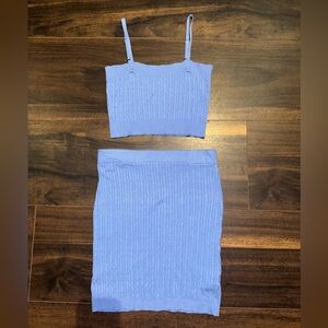 Blue Ribbed Knit Skirt Set